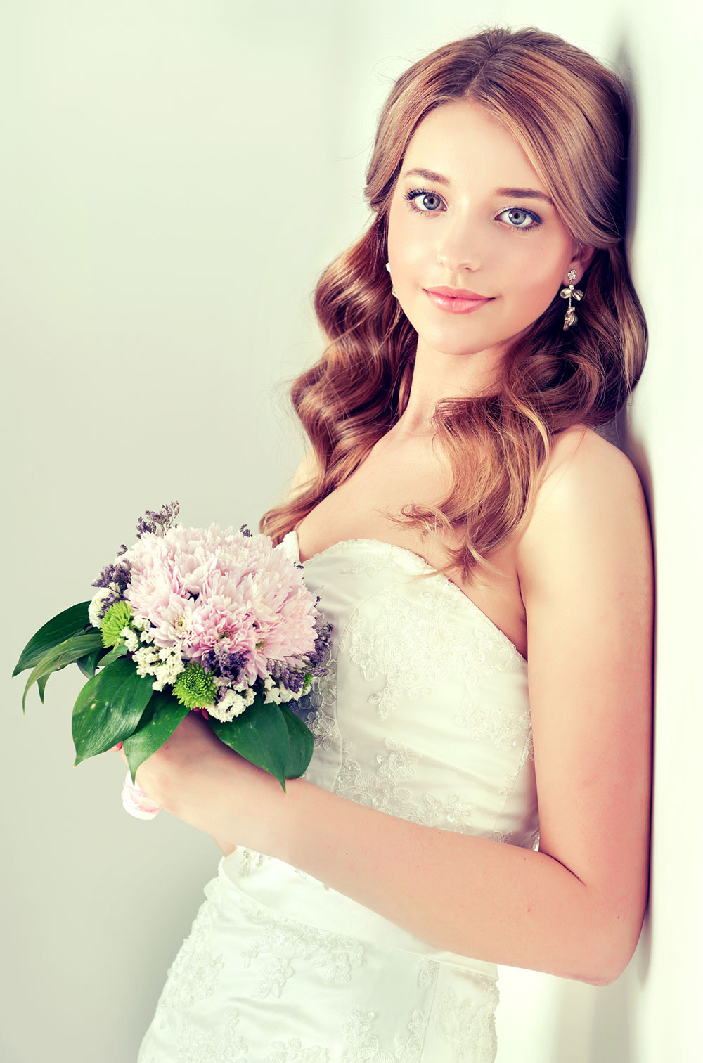 Long and wavy with a center parting Bridal Hairstyle
