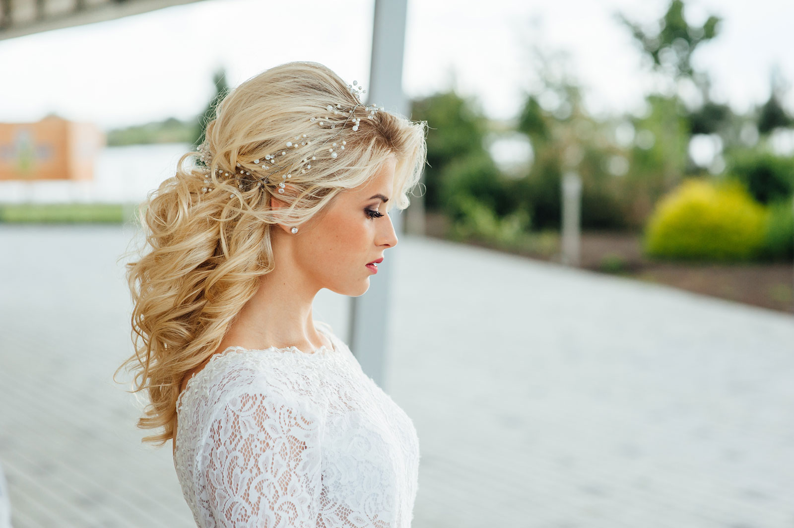 Long pinned and tied back Wedding hairstyle for women