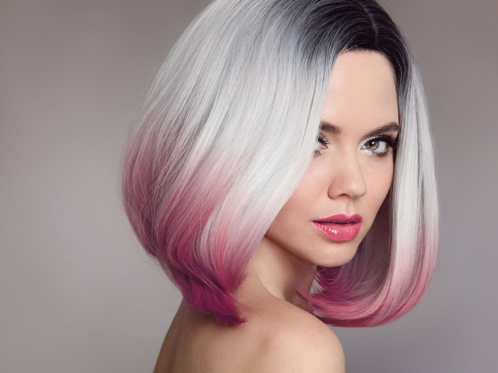 The platinum pink ombre bob hair