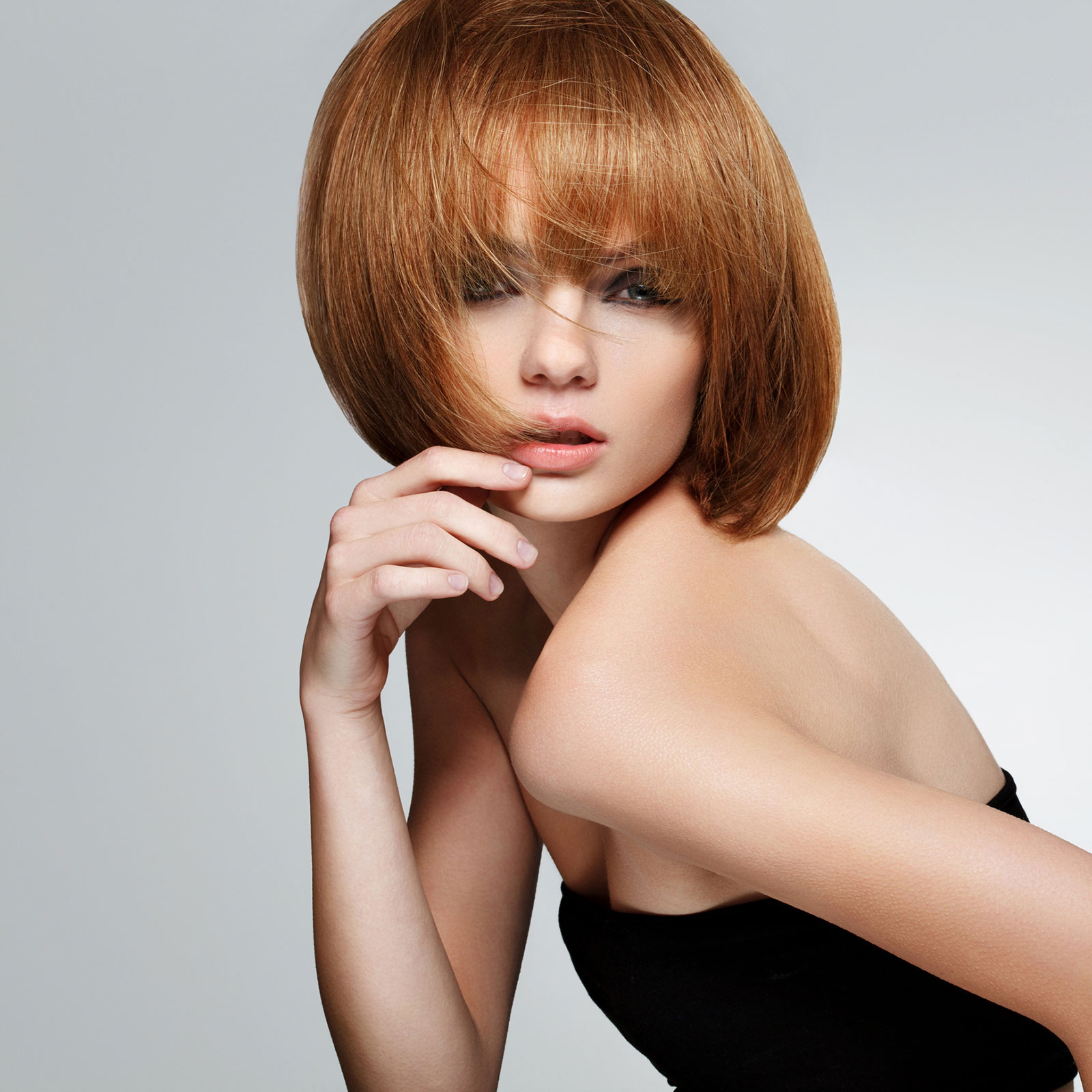 Chinese red bob haircut with wispy fringe