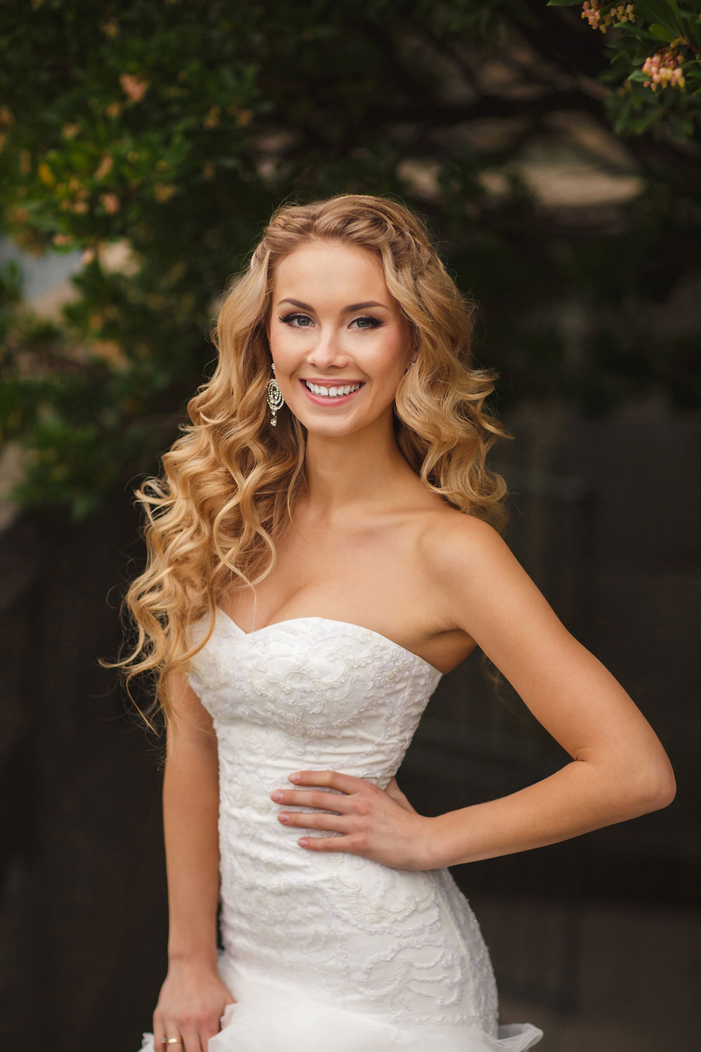 Long and curly with a French plait Bridal Hairstyle