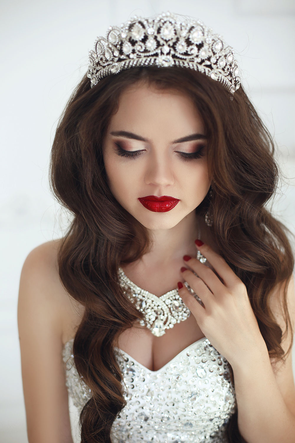 Dark Red Bold Lipstick Bridal Makeup